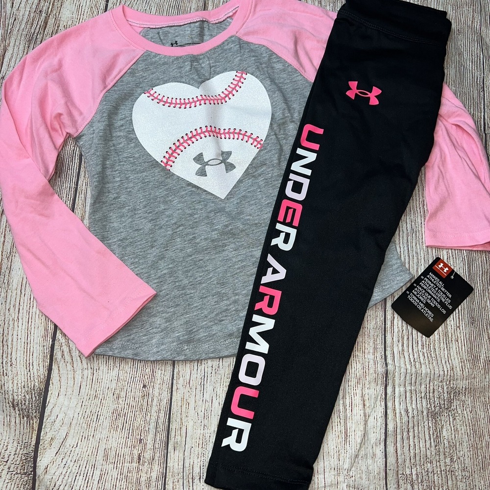 Under Armour Girls Size 4 Softball Baseball Long Sleeve Outfit Set NEW